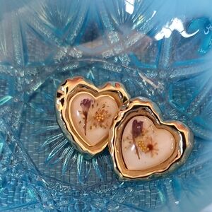 Gold Heart-Shaped Floral Earrings